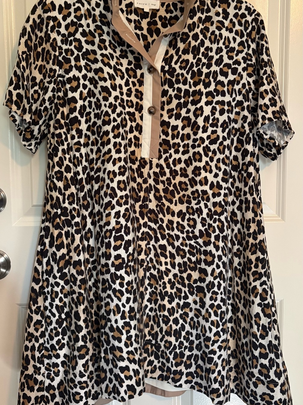 Enthro Leopard Print Short Sleeve Dress - Brown Black White